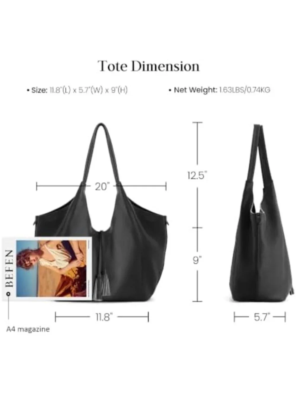 Soft Genuine Leather Slouchy Tote Hobo Shoulder Bag for Women - Travel Essential
